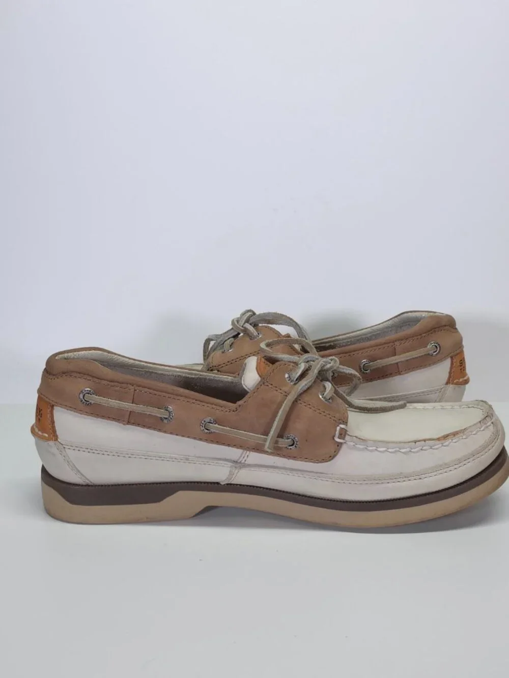 Sperry Top-Sider Mako Collection Boat Shoes Men's 10 Leather White Tan